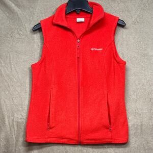 Columbia Red Fleece Vest Full Zip Sleeveless Jacket Womens Medium
